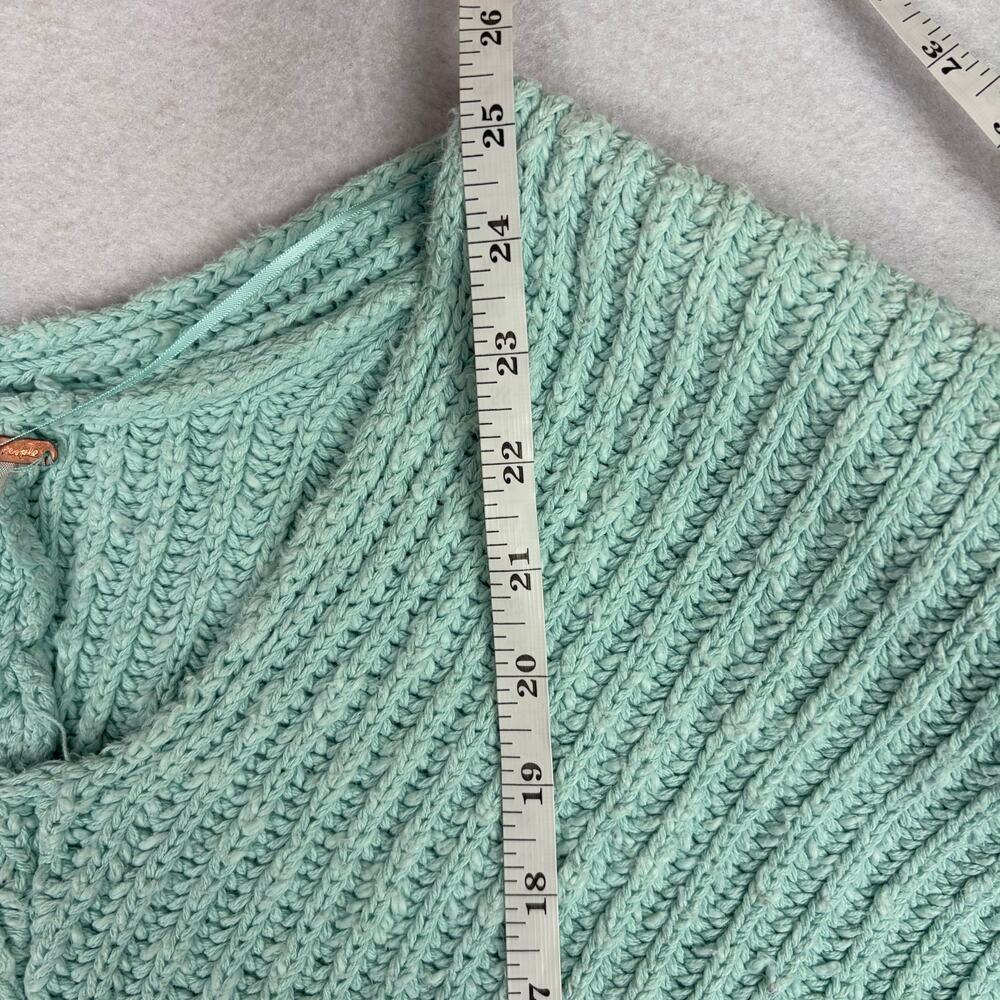 Free People Sunset V-Neck Pullover Sweater Women's M Blue Chunky Knit Boho Cozy - Picture 6 of 11